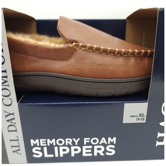 Haggar Men's Faux-Shearling Memory Foam Venetian House Slippers Tan 11-12 XL NEW - Picture 7 of 9
